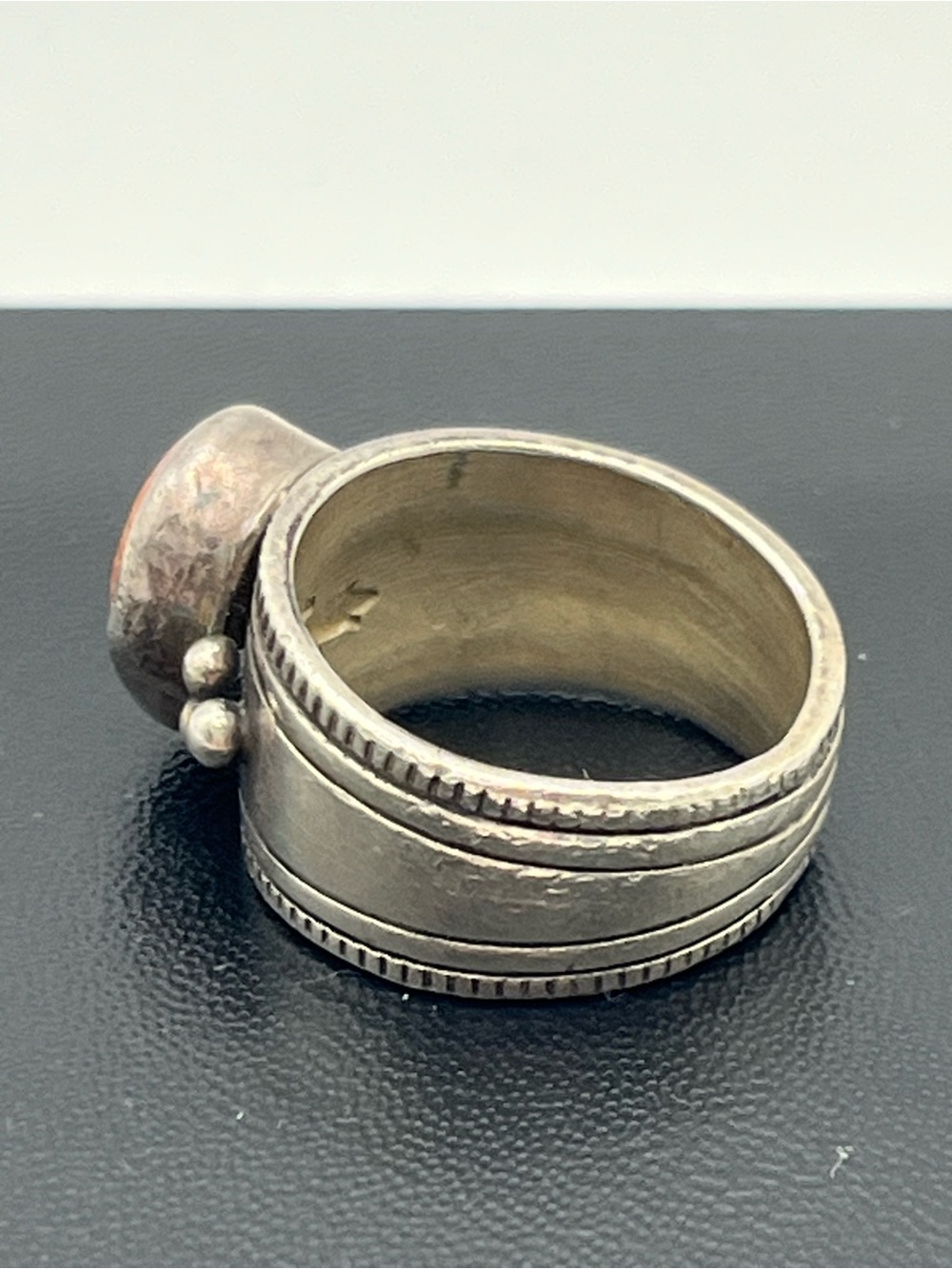 Native American Cortiz corn stalk sterling silver orange cabochon ring size 7.5 - Picture 13 of 15